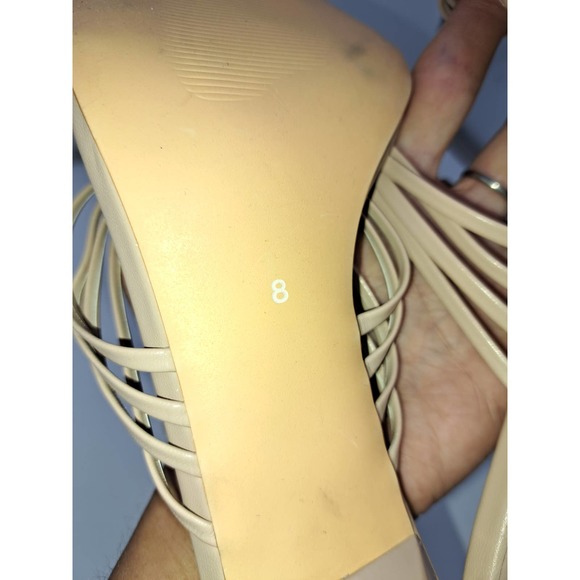 Vivianly Tan Open Toe Strappy Knotted Skinny to Wide Heel Slip On Mules 8 - Picture 7 of 7